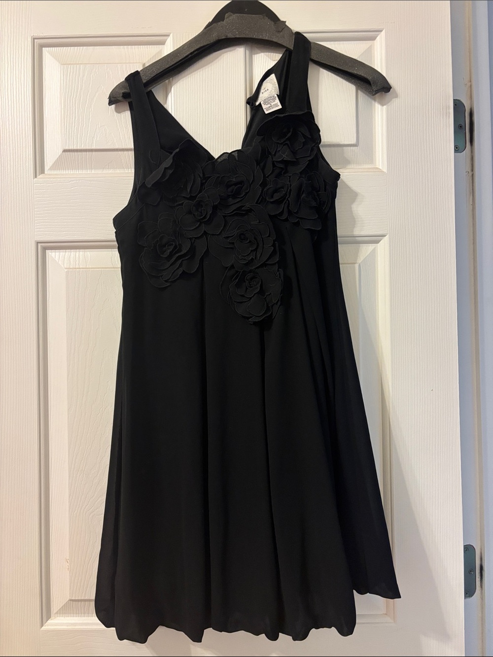 Black Floral Applique A-Line Women's Dress